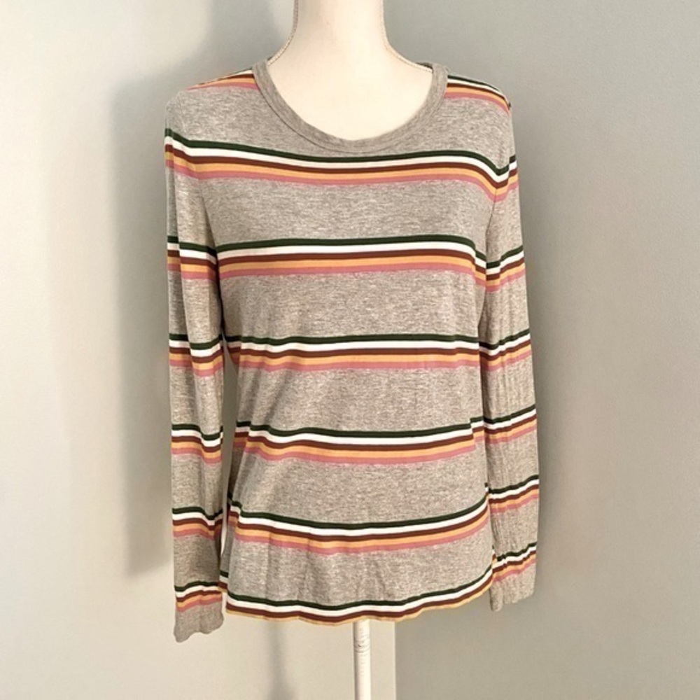 Boden Crew Neck Breton in Grey Marl with Saffron Stripe